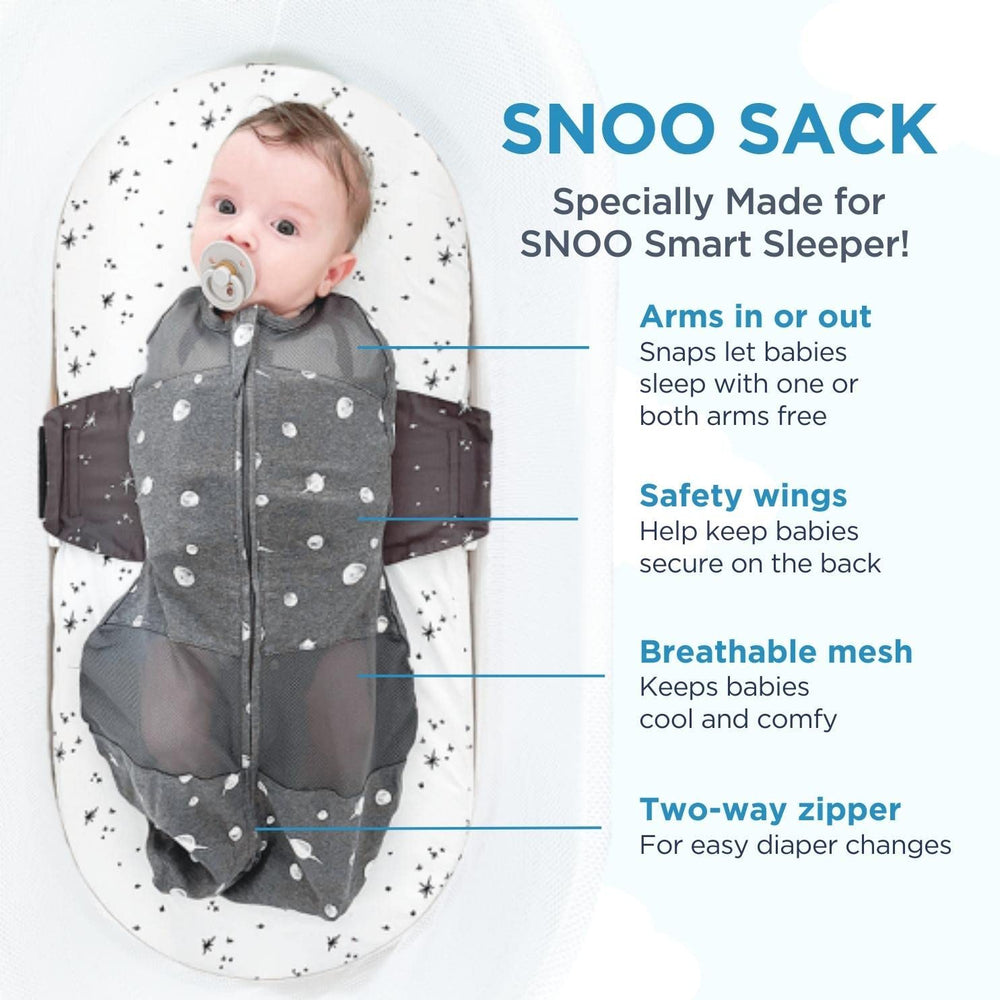 Happiest Baby SNOO Sleep Sack with wings attaching to SNOO for back sleeping.