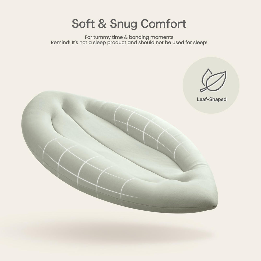 Happle sunny baby lounger corner padding highlights 360 degree safety during tummy time and diaper changes
