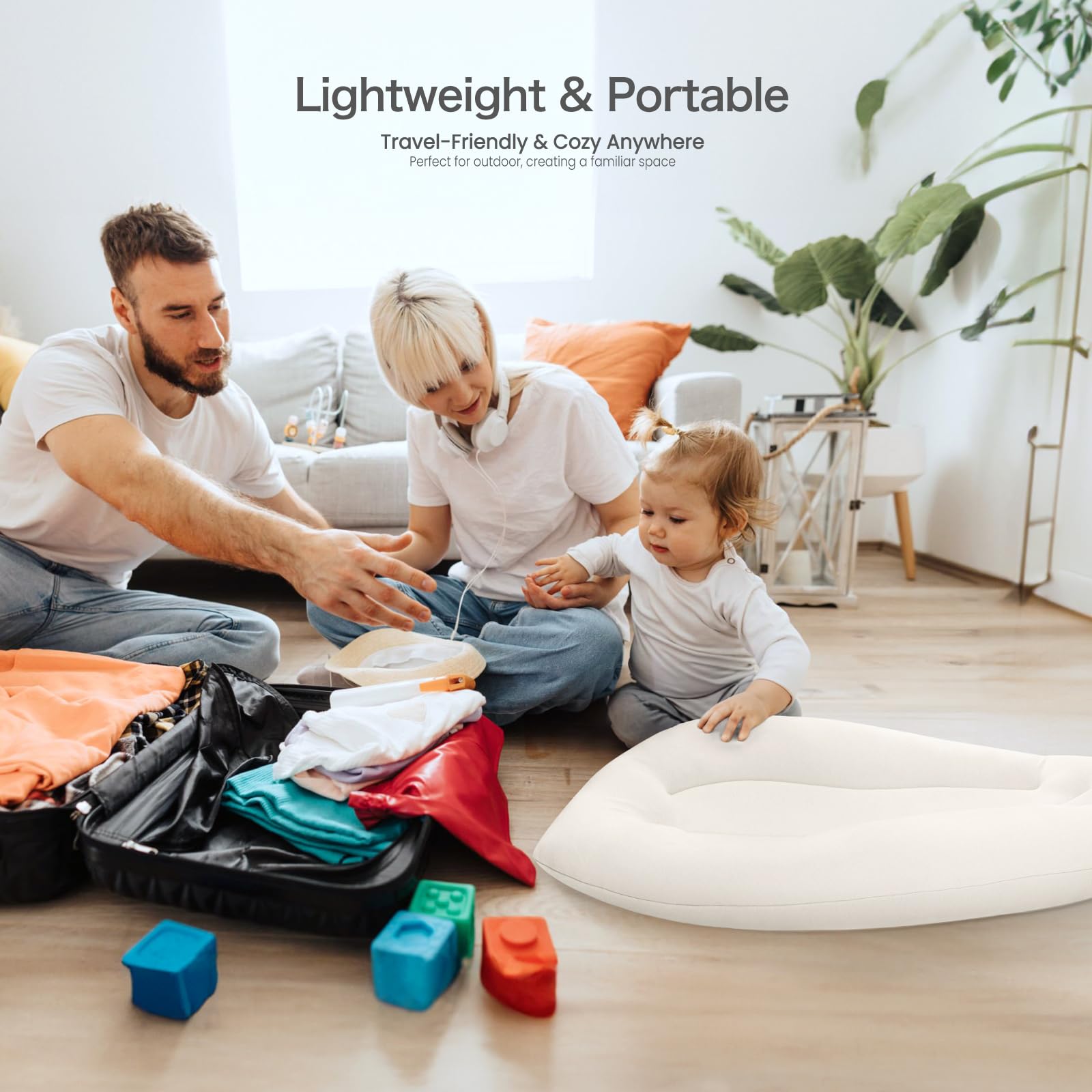 Happle Sunny baby lounger diaper-change surface keeps baby within reach.