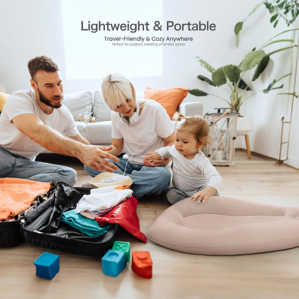 Happle sunny baby lounger packaged for travel and easy storage.