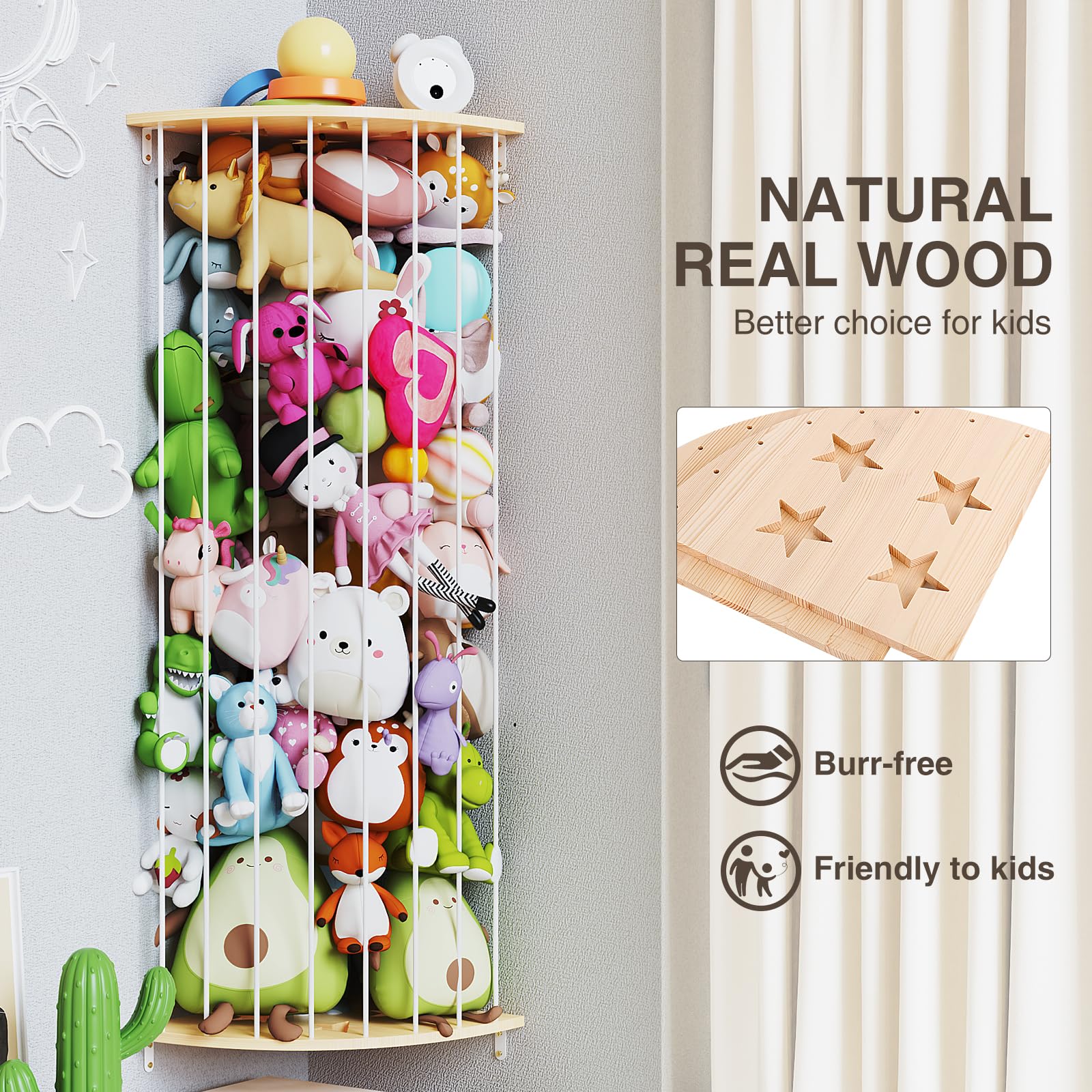 Happnear elastic rope keeps plush toys accessible and tidy.
