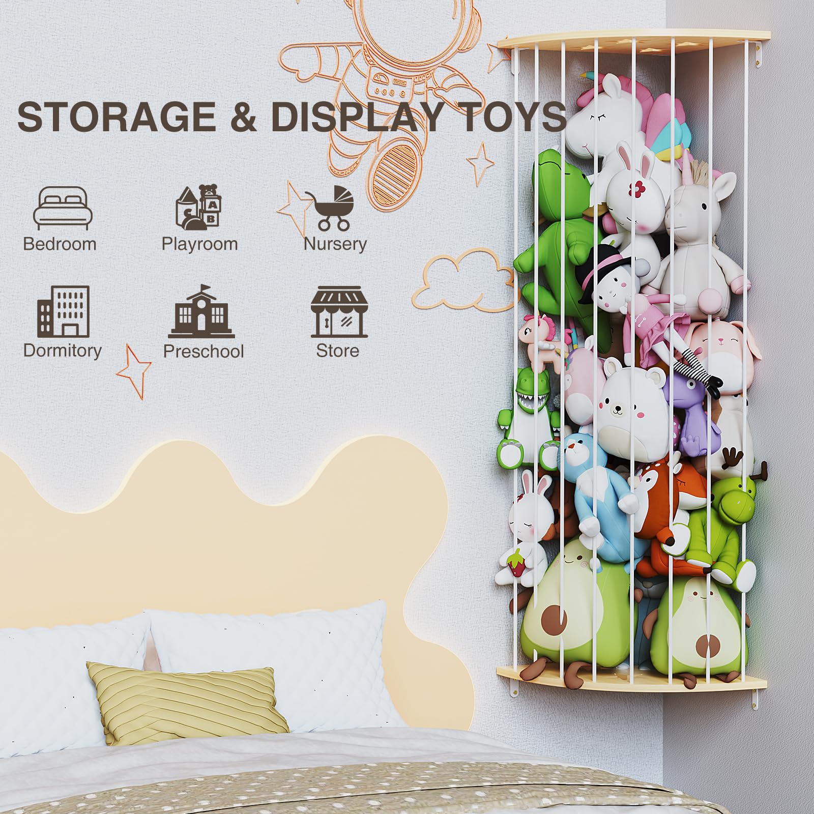 Happnear top shelf offers extra space for frames and decor.
