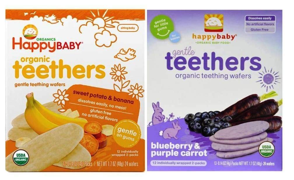 Happy Baby Organic Teethers Bundle with two flavors, soothing gums and easy self-feeding
