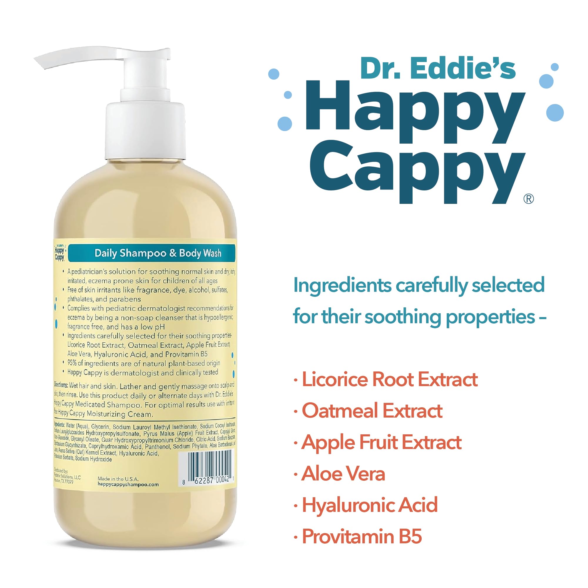 Happy Cappy daily wash bottle showing gentle lather for kids.