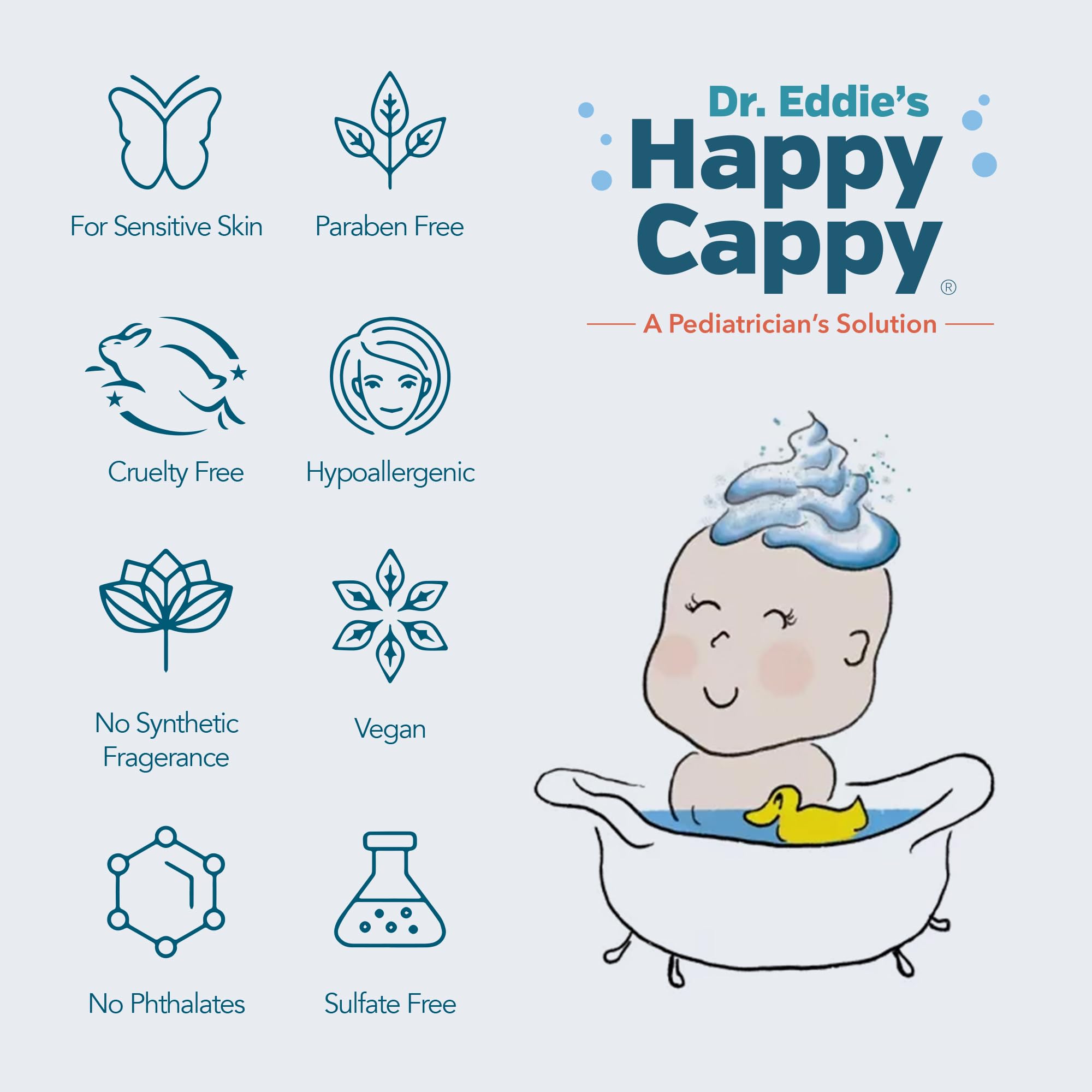 Happy Cappy shampoo lather close-up showing mild cleansing