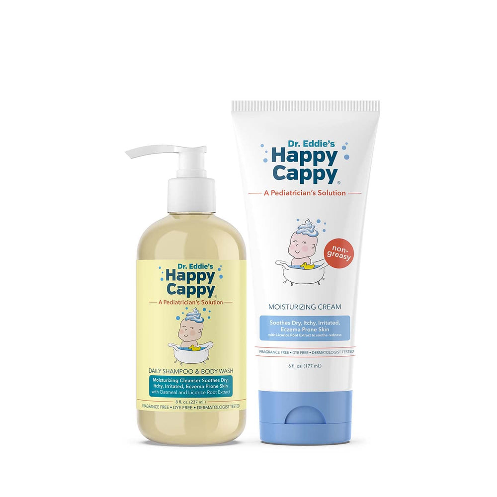 Happy Cappy daily shampoo and body wash bottle for sensitive skin.