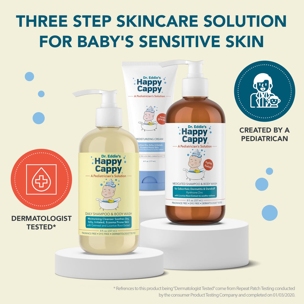 Happy Cappy daily shampoo and body wash supports dry, irritated skin during bath routines