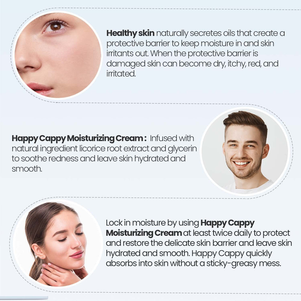 Happy Cappy fragrance-free label signals safe use for sensitive skin.