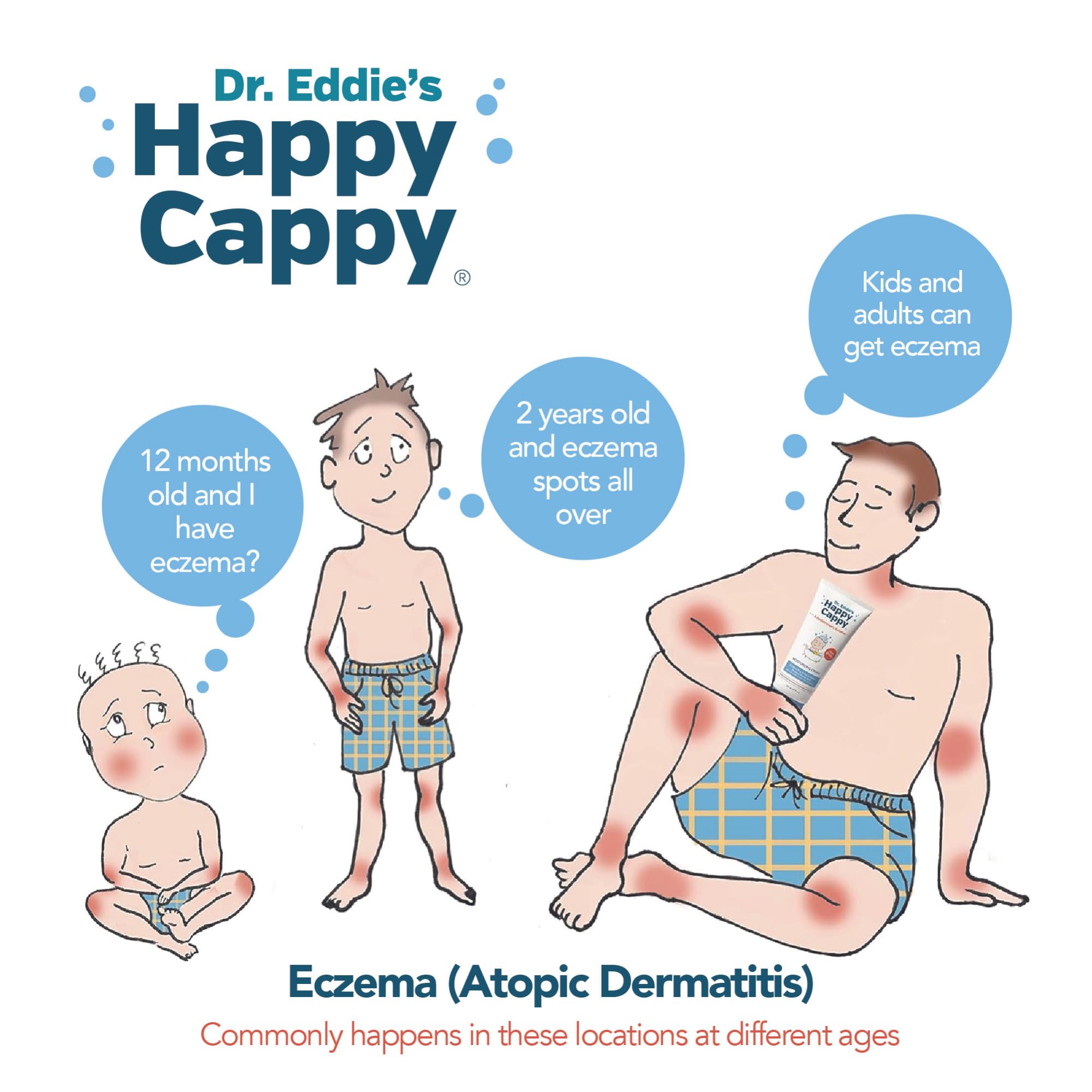 Happy Cappy fragrance-free label signals gentle care for delicate skin.
