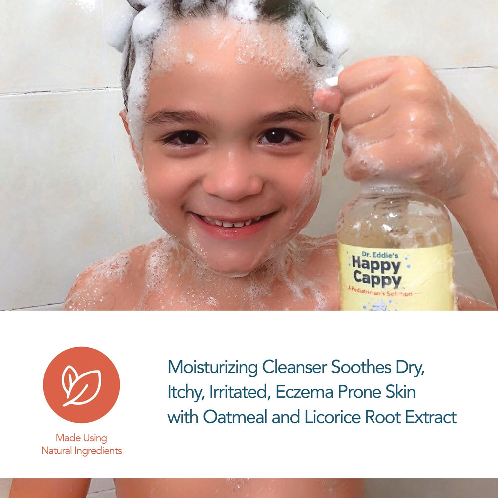 Kids enjoy bath time with Happy Cappy fragrance-free wash.