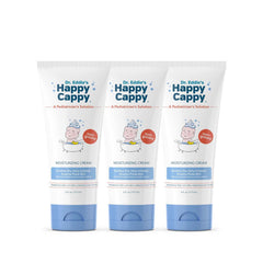 Happy Cappy Moisturizing Cream label closeup highlighting fragrance-free, gentle formula.