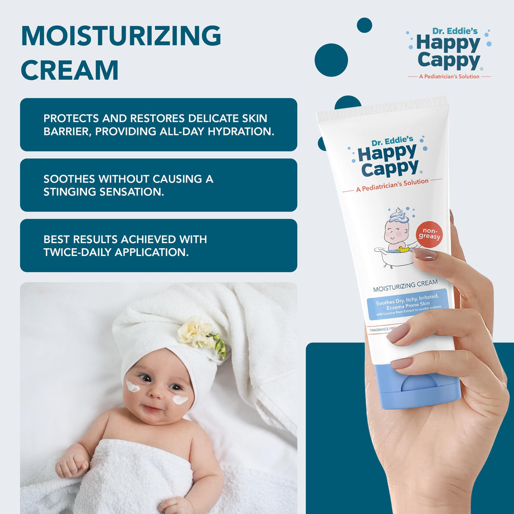 Happy Cappy bundle used by a toddler during bath time for gentle care