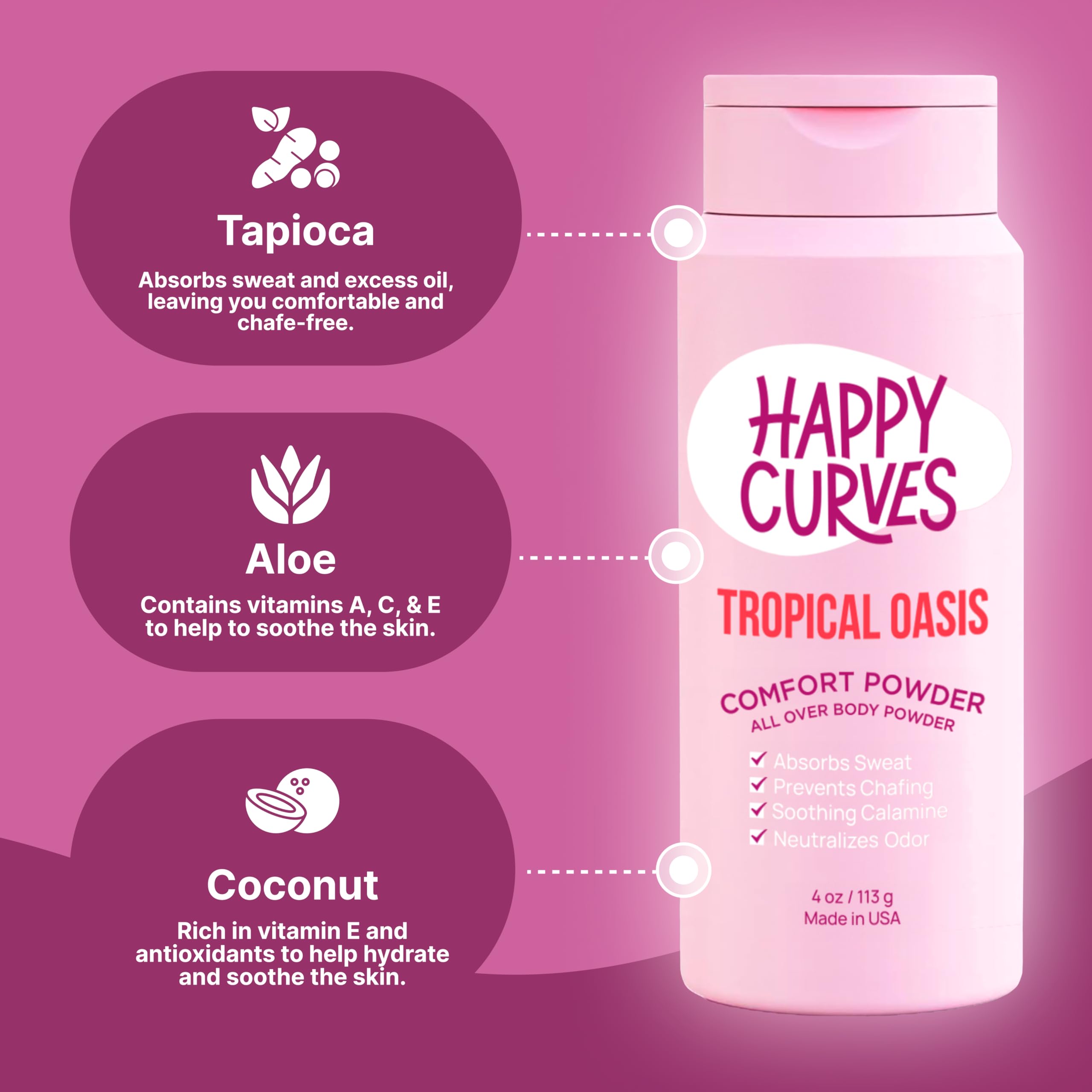 Happy Curves Comfort Powder scoop-dispense for easy, mess-free application