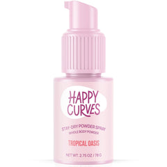 Happy Curves Stay Dry Powder Spray bottle for quick dry touch-ups to reduce chafing during workouts.