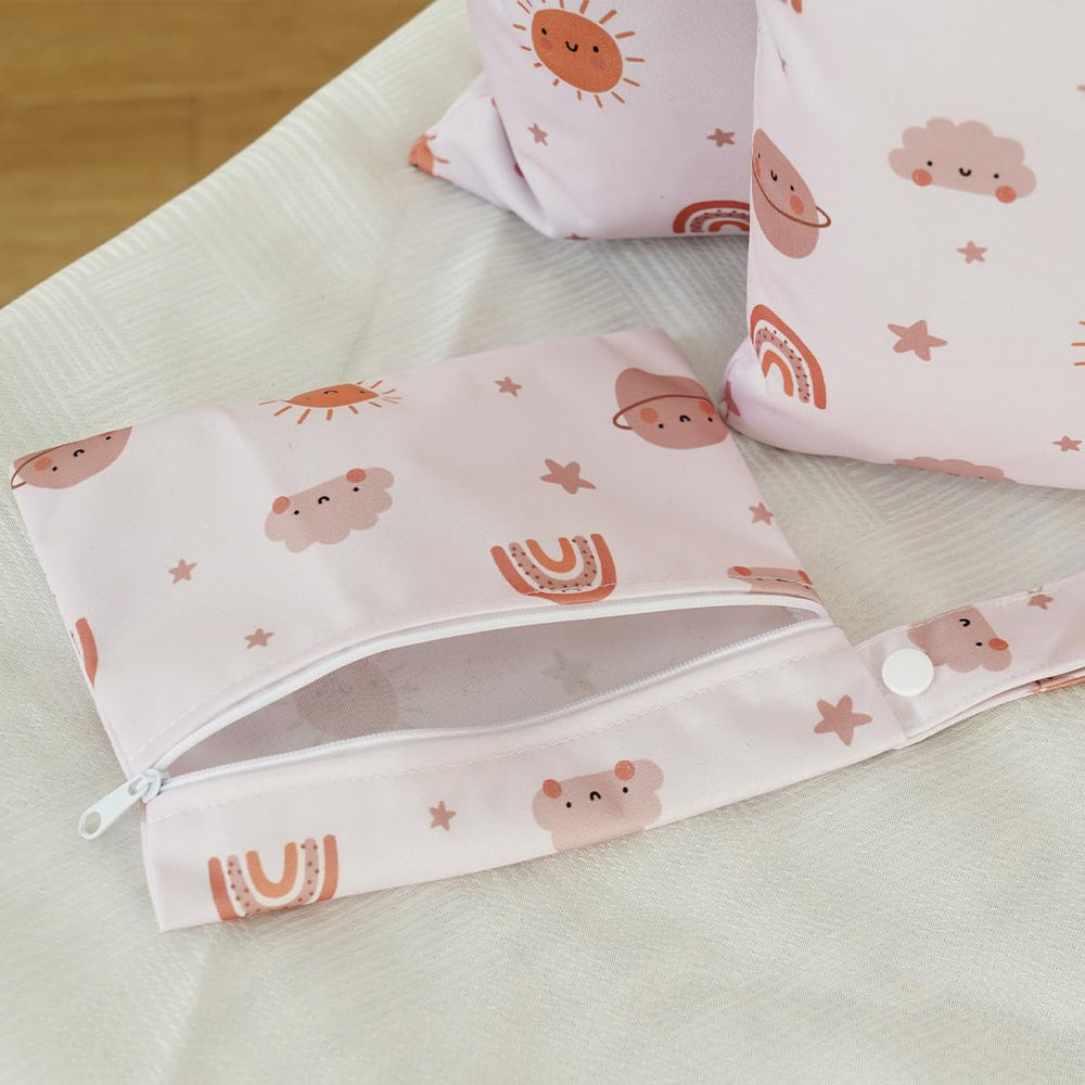 Happy Flute wet bag designed to hang from a stroller for quick access.