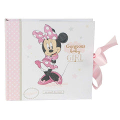 Happy Homewares Minnie Photo Album cover with Minnie illustration and glitter title for keepsakes.