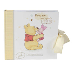 Happy Homewares Winnie Pooh Piglet photo album cover with cream ribbon for precious keepsakes