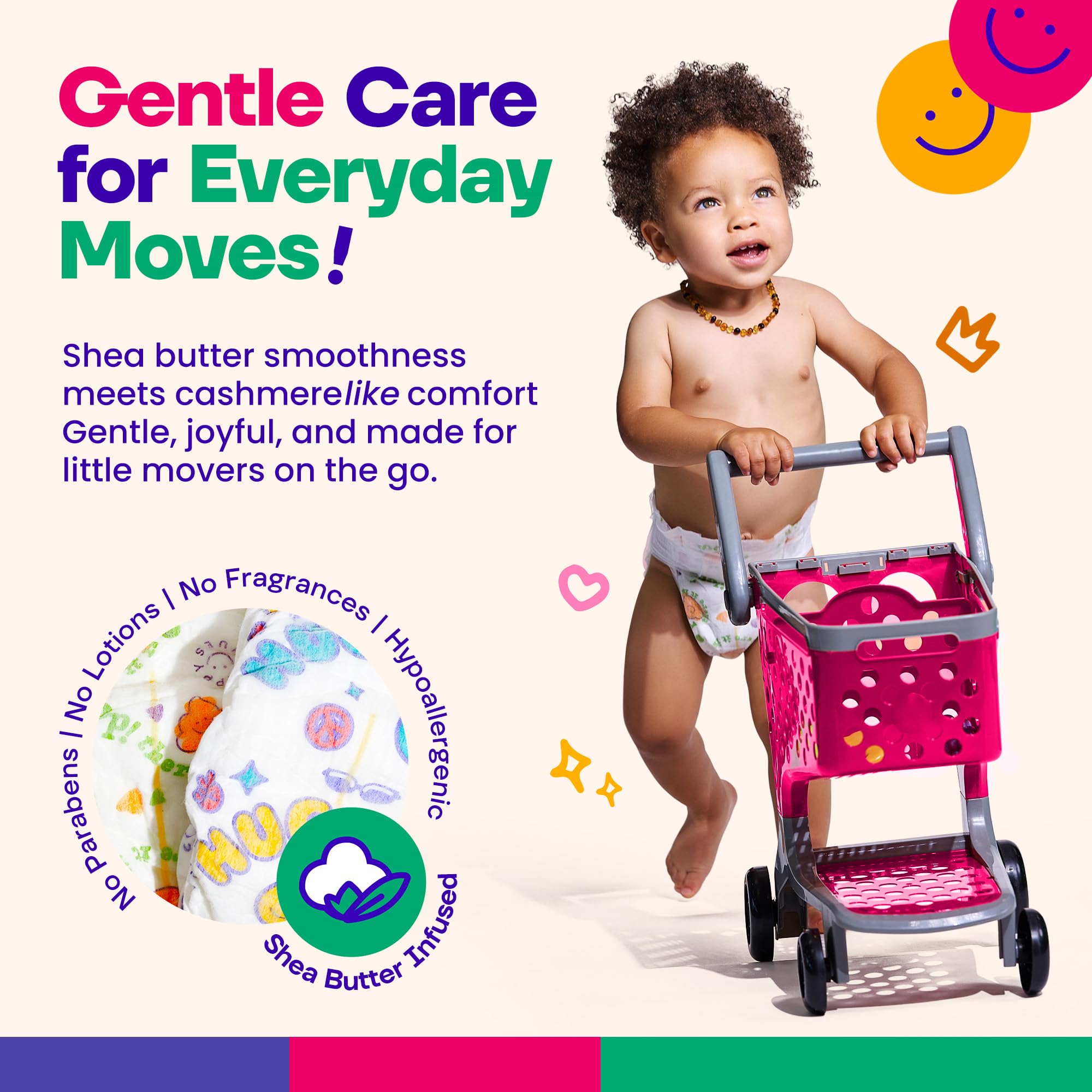 Happy Hues Go-Getters diaper full-coverage absorption with secure elastic bands