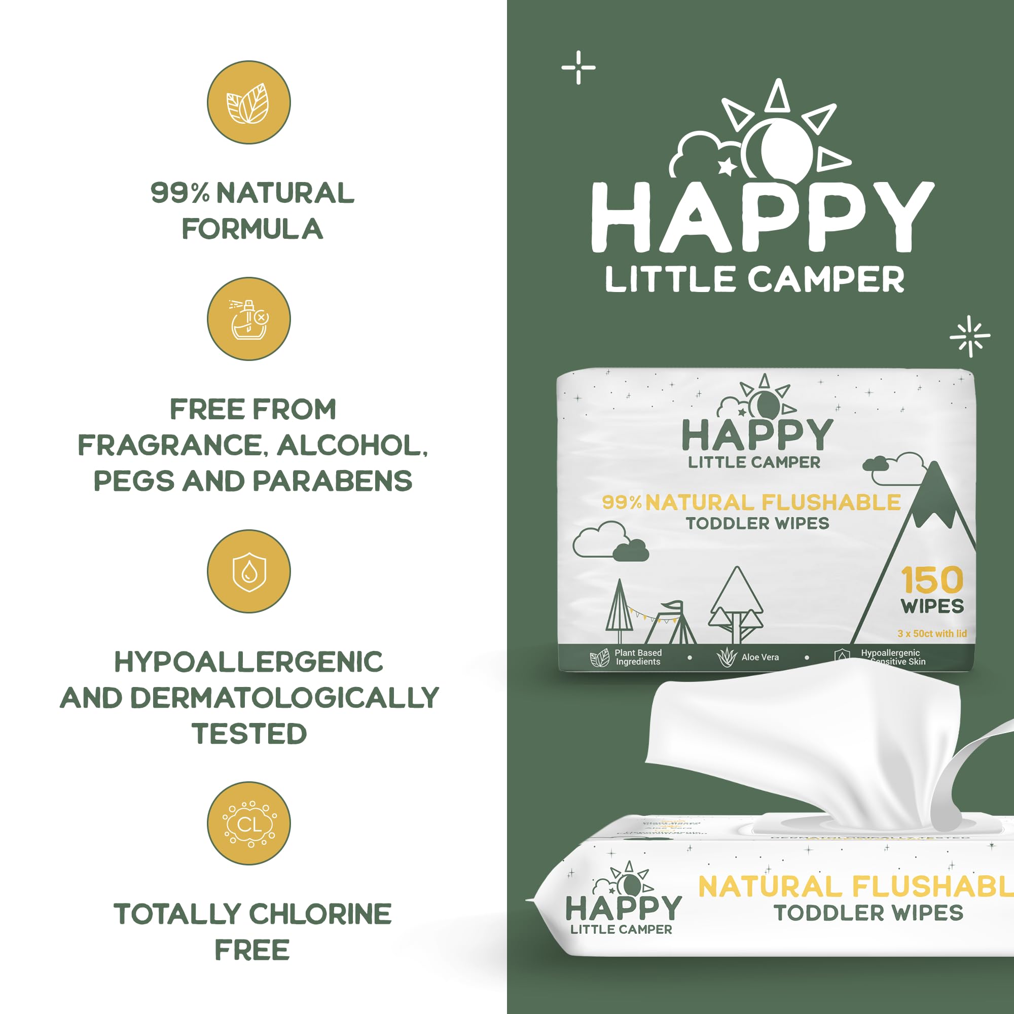 Happy Little Camper wipes with aloe vera and chamomile for soothing cleansing