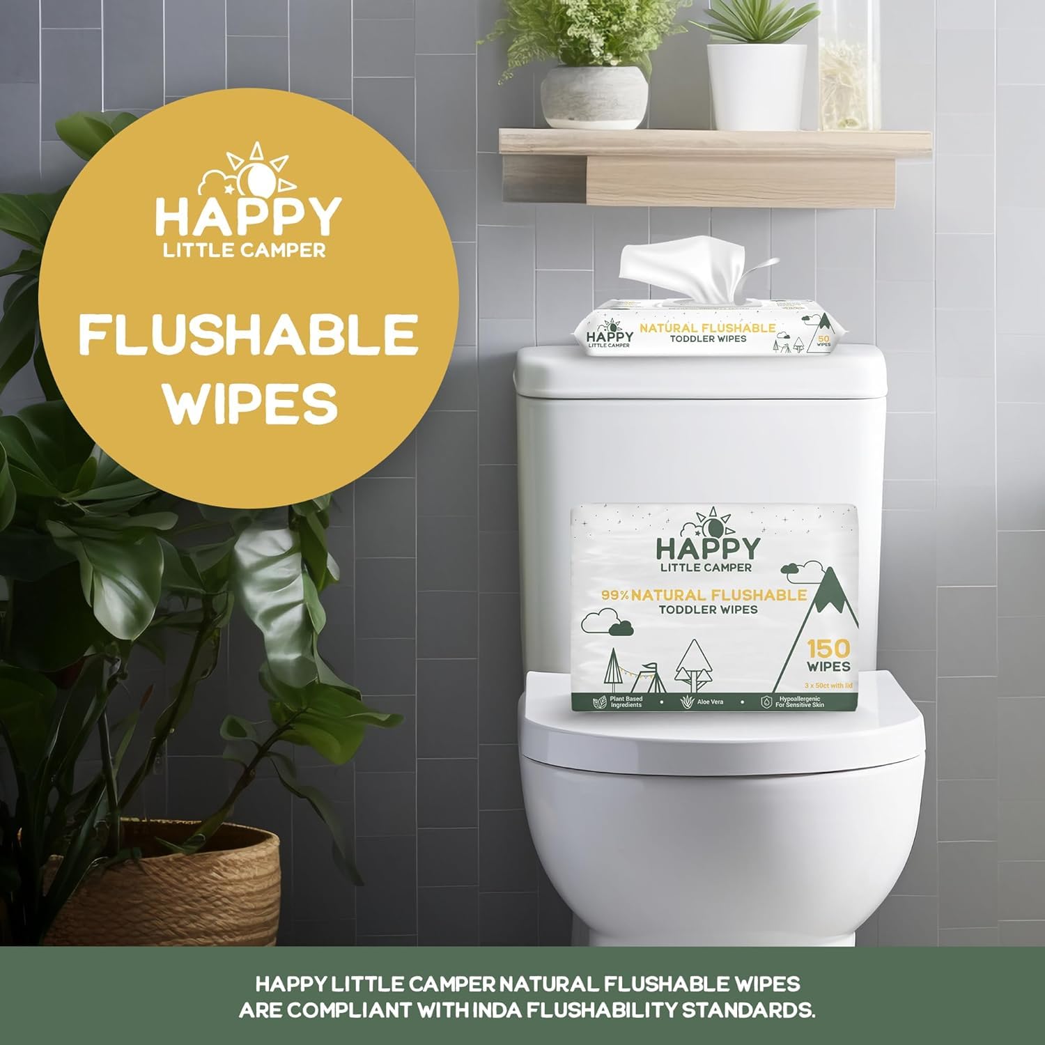 Happy Little Camper aloe vera chamomile wipes with soothing ingredients for delicate skin.