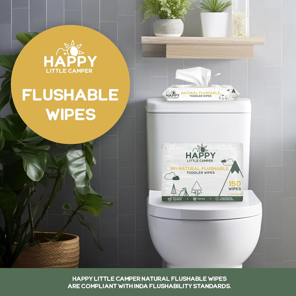 Happy Little Camper aloe vera chamomile wipes with soothing ingredients for delicate skin.