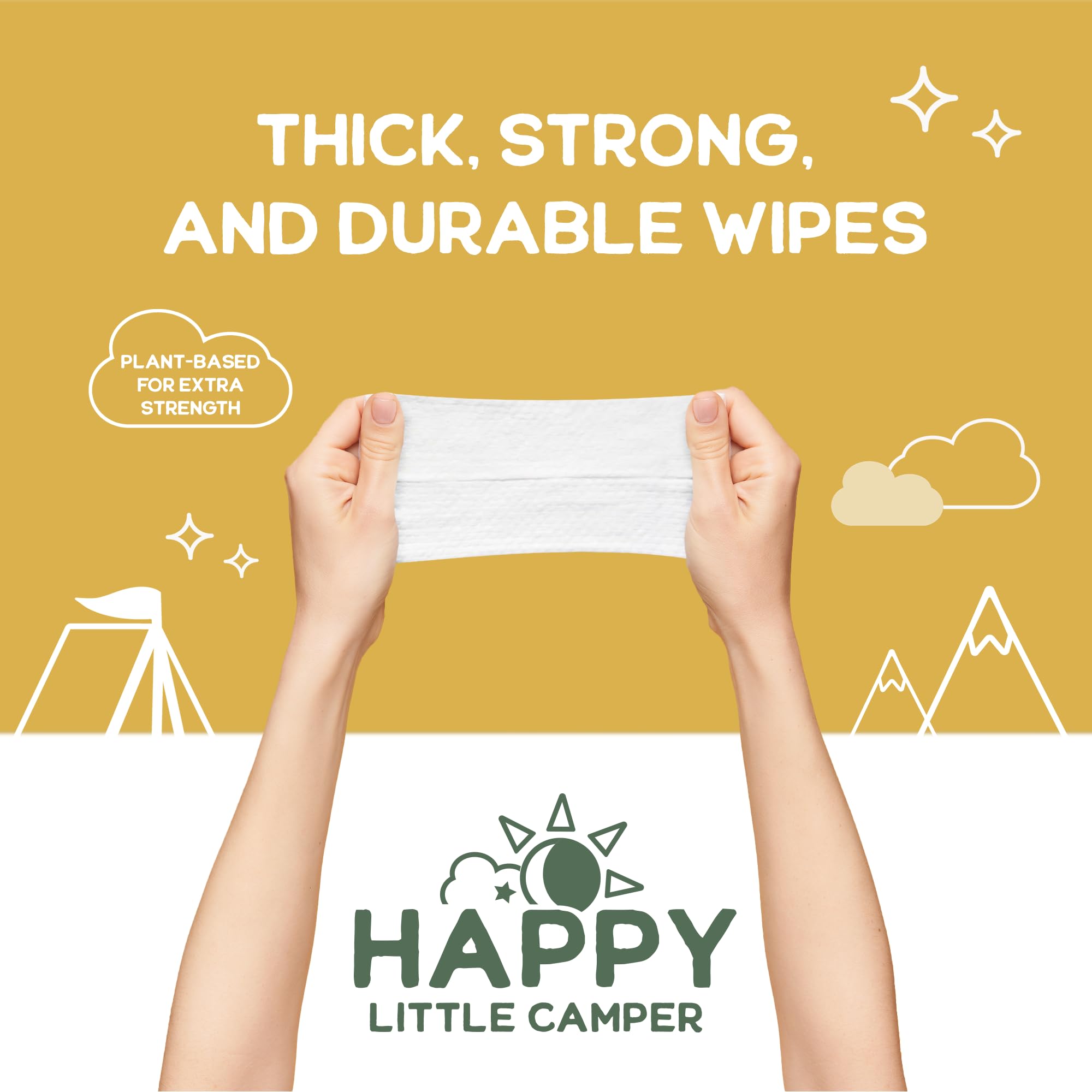 Happy Little Camper chlorine-free wipes emphasize purity and gentleness