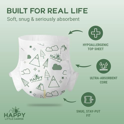 Happy Little Camper Super Saver Size 1 diaper pack back view showcasing value details.
