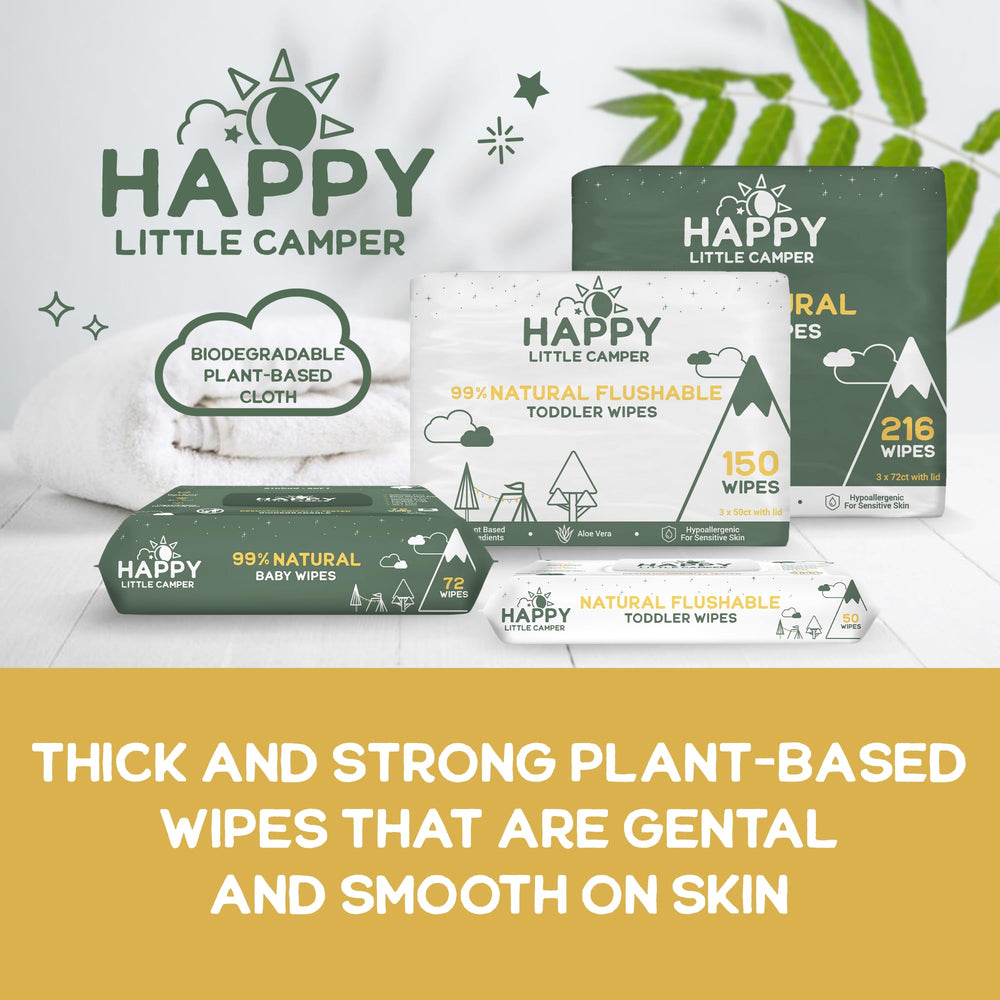 Happy Little Camper travel-friendly wipe pack shown for on-the-go use