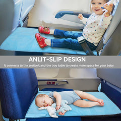 Happy Nest toddler airplane bed in-seat use enhances comfort on flights.
