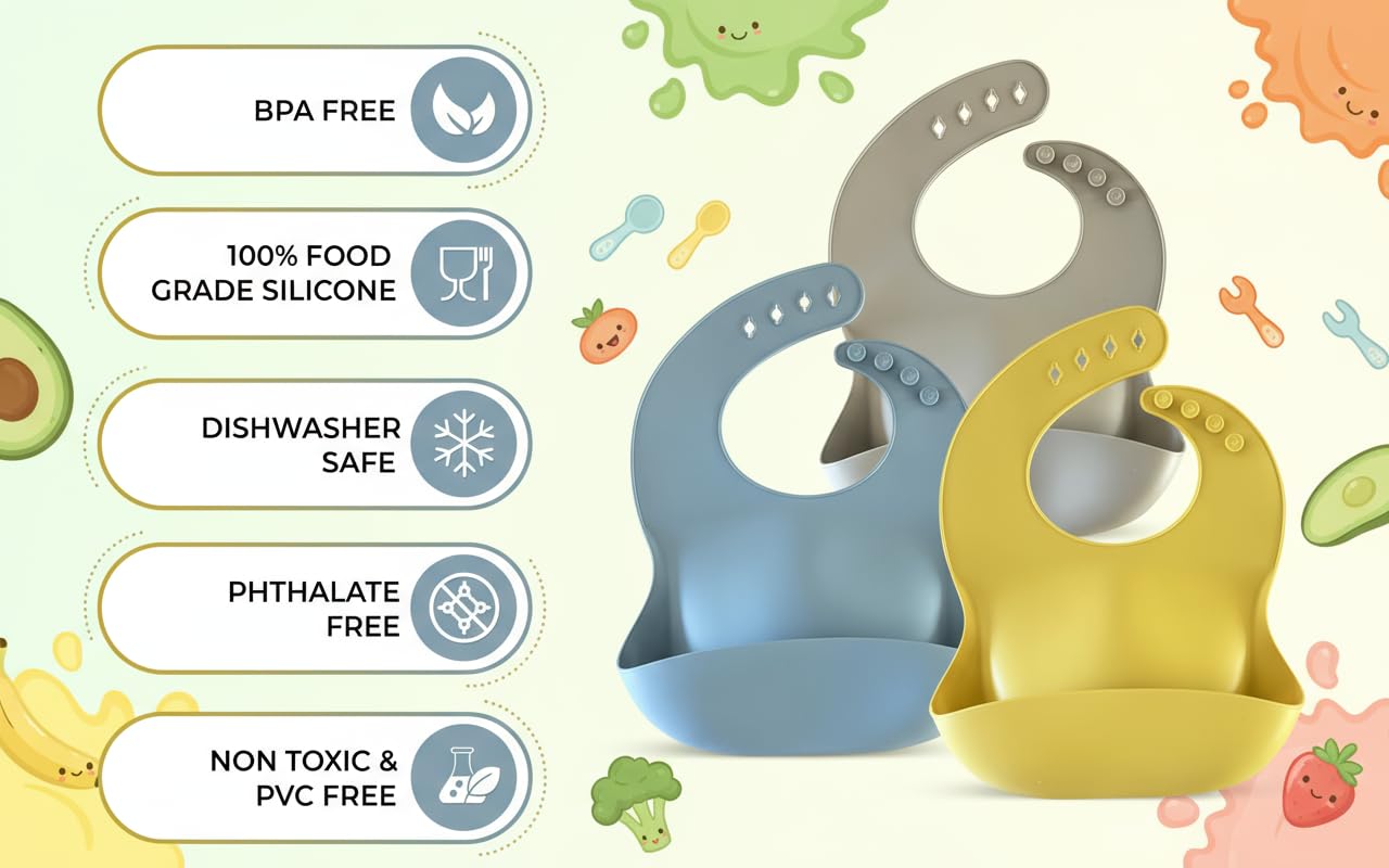 Happy Snails silicone bib is dishwasher safe for quick cleanup after feeding