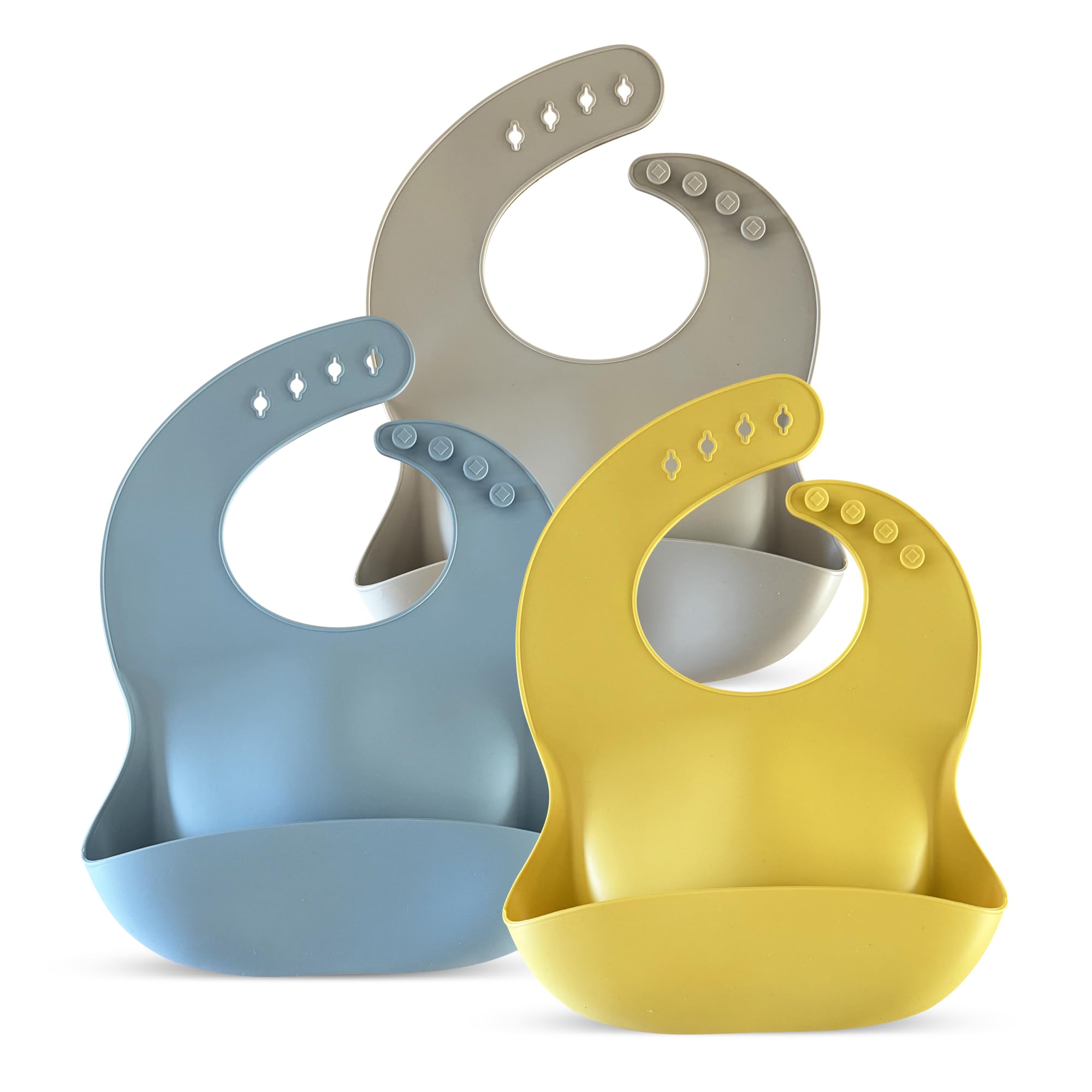 Happy Snails premium silicone baby bib with deep pocket catching crumbs during meals