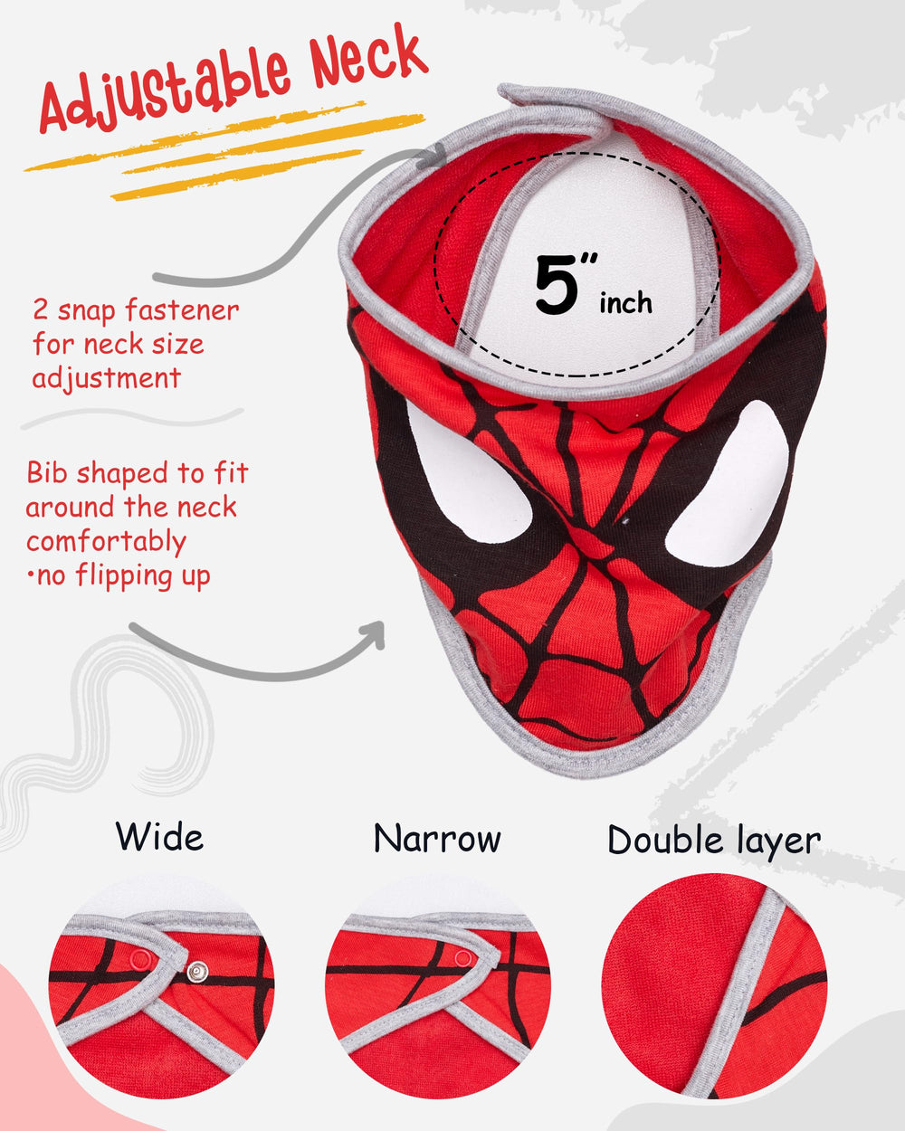 Happy Threads bandana bib in red close-up adds bold style while catching spills.