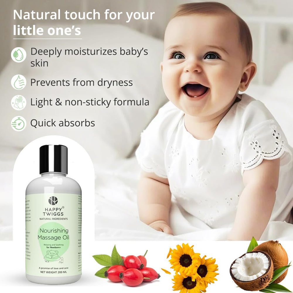 Newborn application with Happy Twiggs massage oil for gentle care