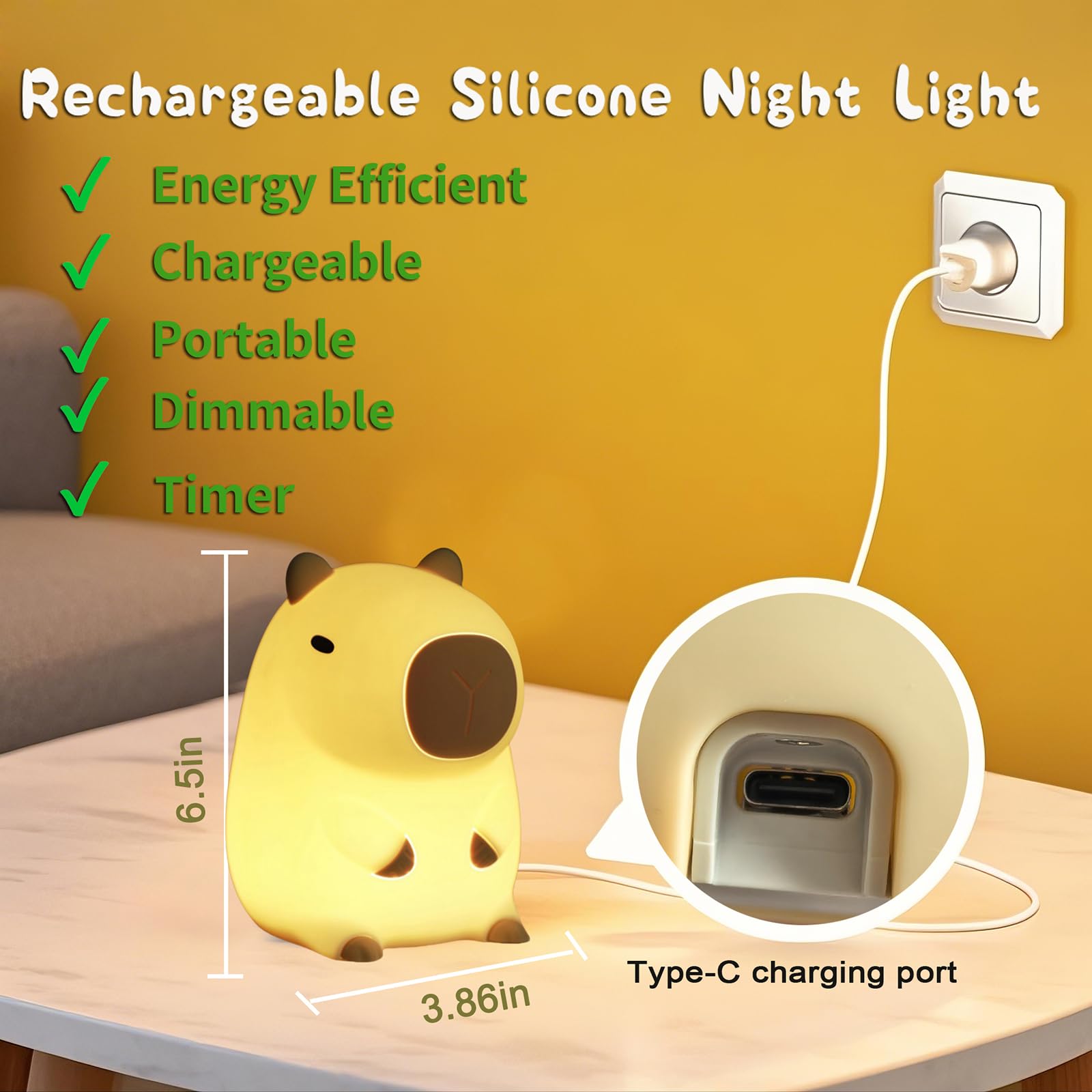 HAPPYBAG Capybara night light with 20-minute timer function