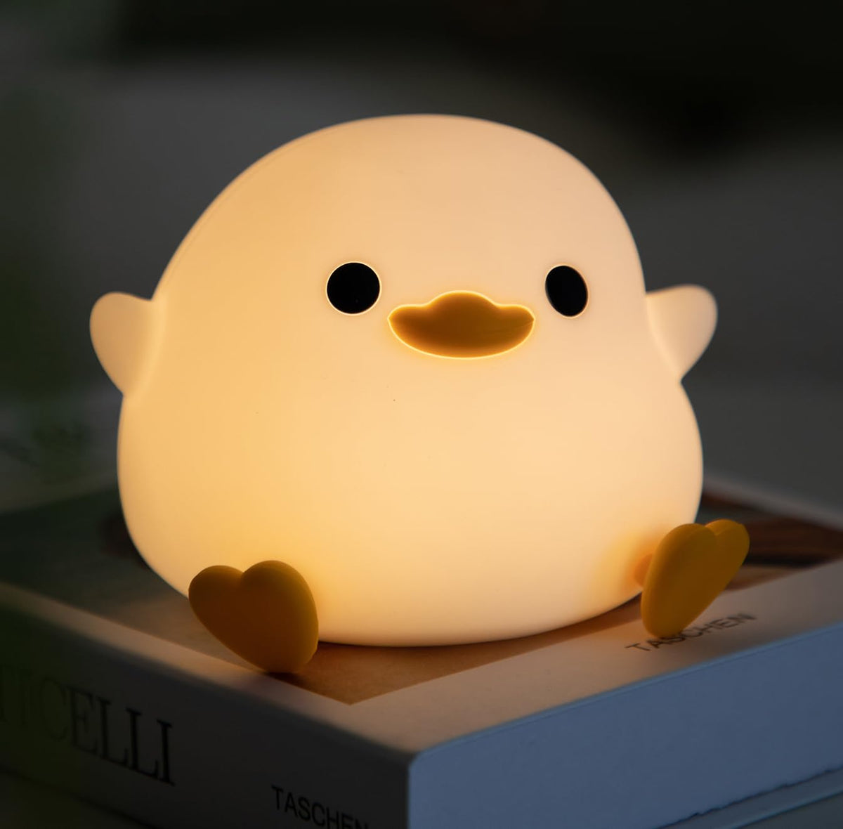 HAPPYBAG Cute Pea Duck Night Light on bedside table with gentle bedtime glow