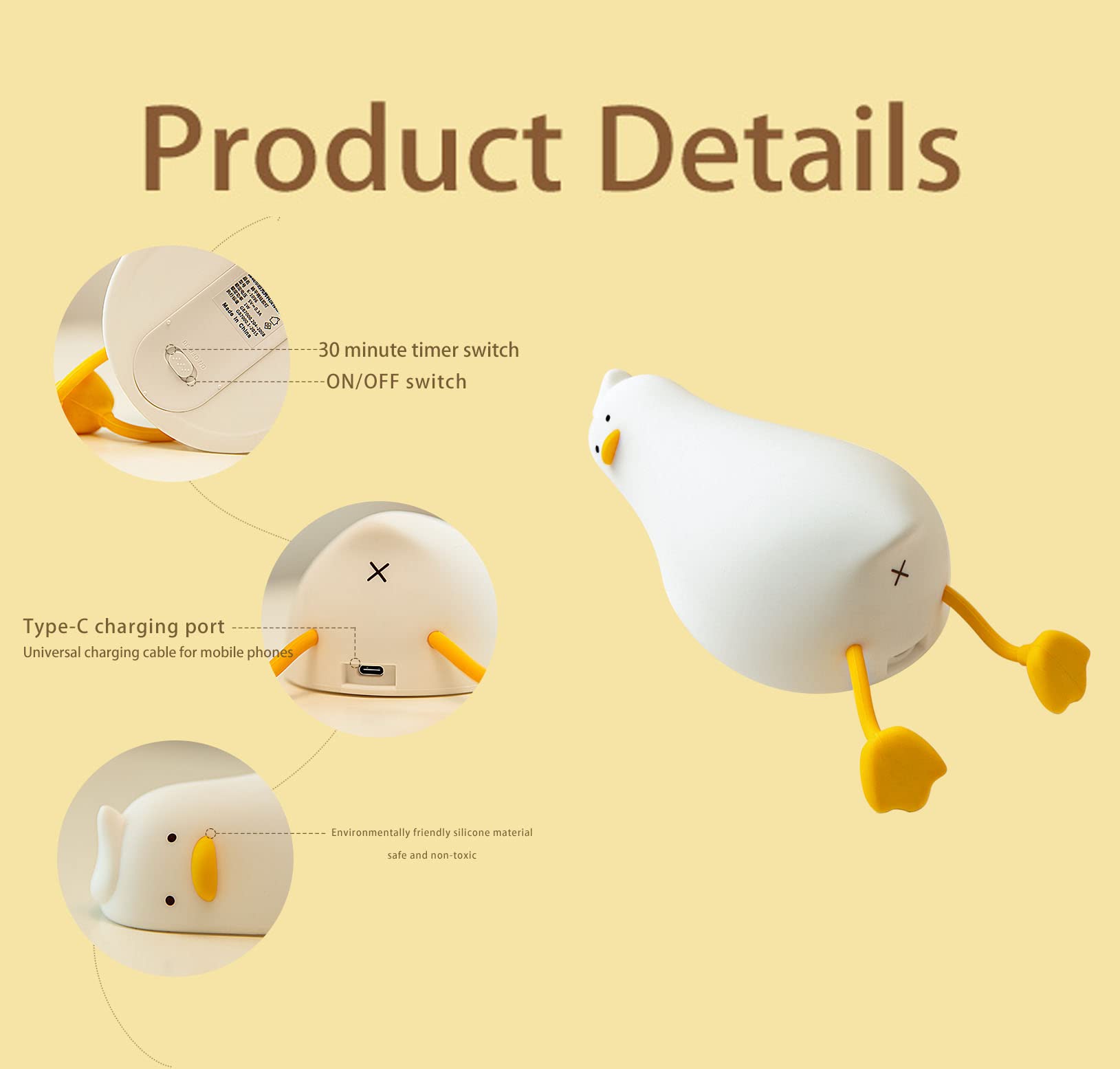 HAPPYBAG LED duck night light bedside or travel companion for calm nights.