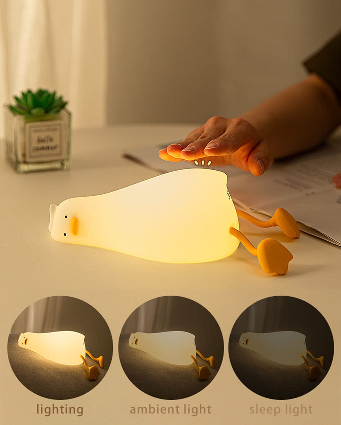 HAPPYBAG LED duck night light, dimmable via touch for flexible lighting.