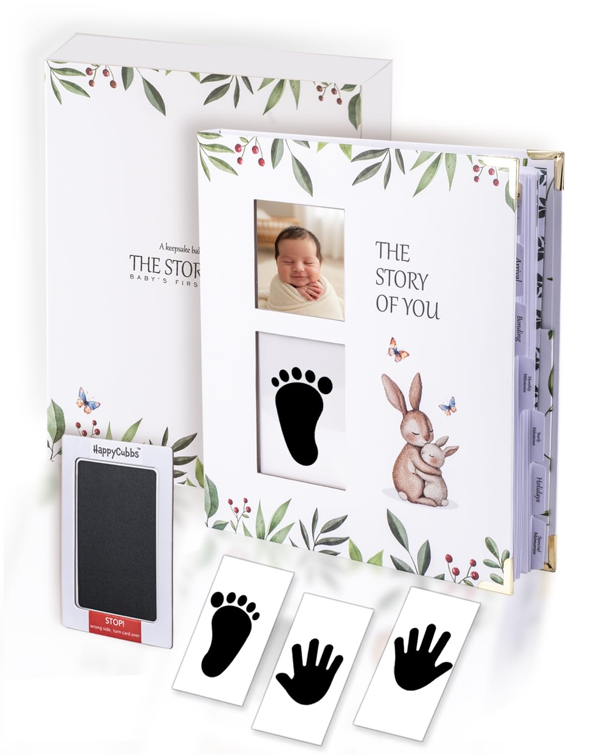 HappyCubbs baby keepsake ink pad captures handprints and footprints for lasting memories.