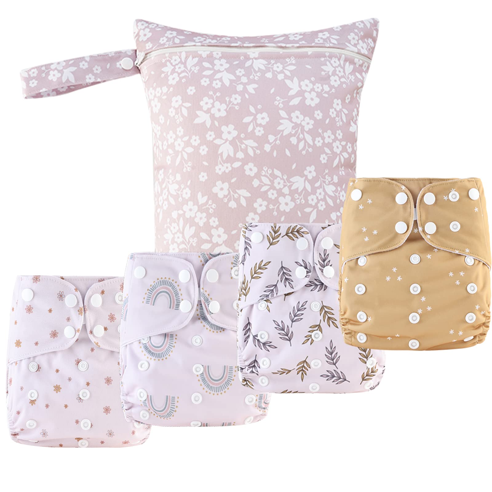 HappyFlute newborn pocket diapers set showing adjustable fit for growing babies