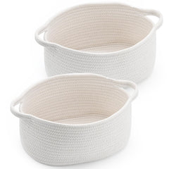 Happyiren cute woven basket with handle, close-up showing natural cotton texture for stylish storage