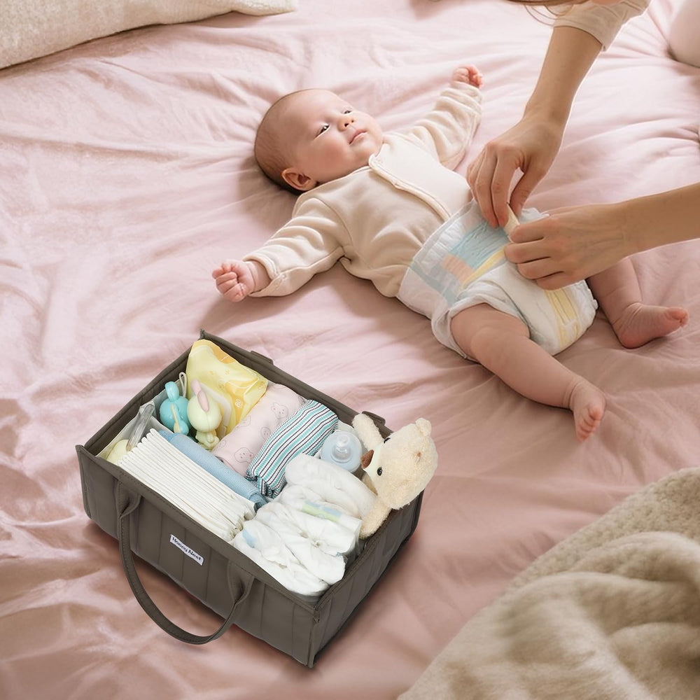HAPPY NEST mint green caddy complements nursery decor and serves as a thoughtful gift.