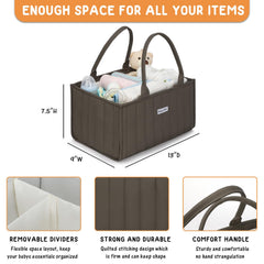 HAPPY NEST diaper caddy with removable dividers for personalized organization.
