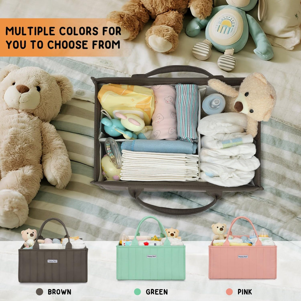 HAPPY NEST quilted design adds durable style to your nursery setup.