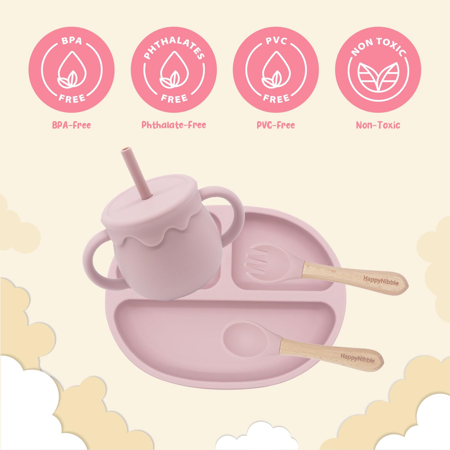 HappyNibble Rose Pink freezer-safe set for prep ahead meals
