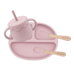 HappyNibble Rose Pink suction plate helps reduce spills during meals