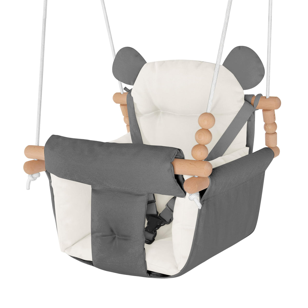 HAPPY PIE Baby Swing secure canvas seat offers comfy support for tiny riders.
