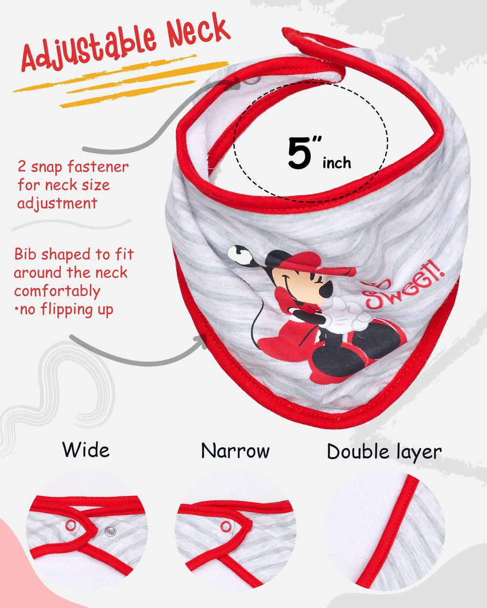 Happy Threads 3 pack flat lay of Minnie bibs highlights durable designs for everyday wear