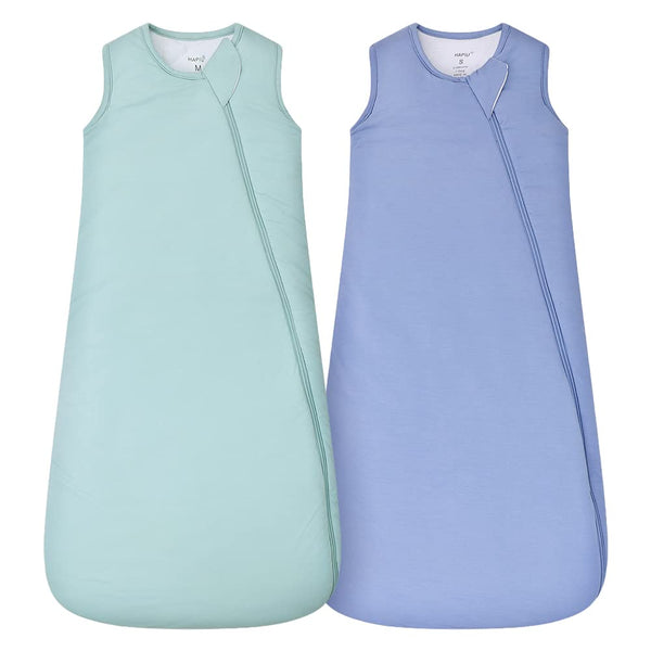 HAPIU bamboo sleep sack in sage blue, front view showing soft fabric and color.