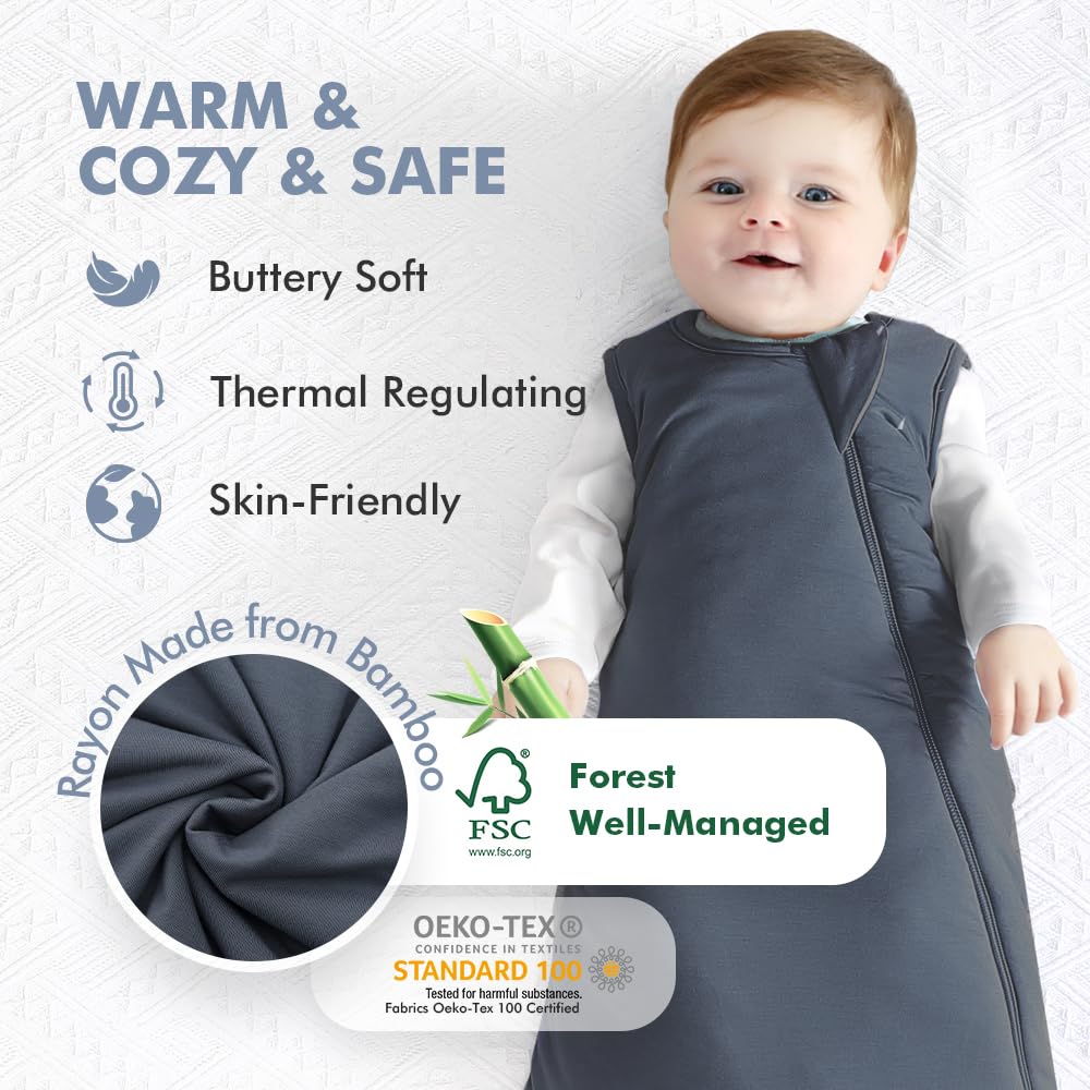 HAPIU charcoal sleep sack with 2-way zipper for easy diaper changes.