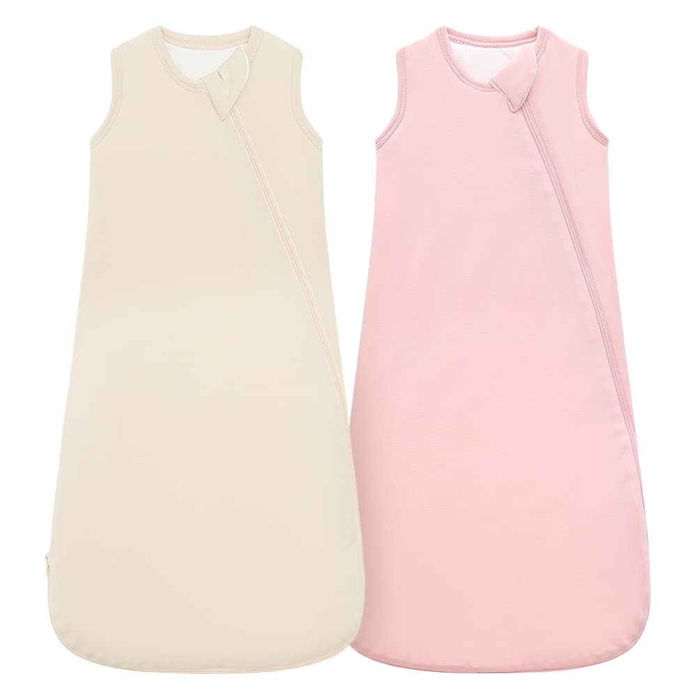 HAPIU sleep sack front view in blush-oat showing soft bamboo fabric for gentle sleep